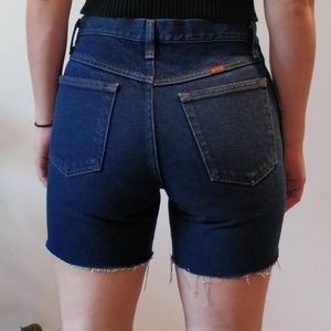 High-rise long denim shorts